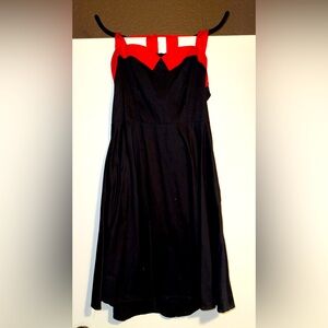 Large Corset style, halter top, red and black rockabilly dress